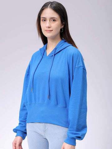 Women's Blue Regular Fit Solid Balloon Sweatshirt