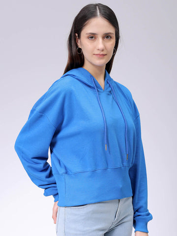 Women's Blue Regular Fit Solid Balloon Sweatshirt