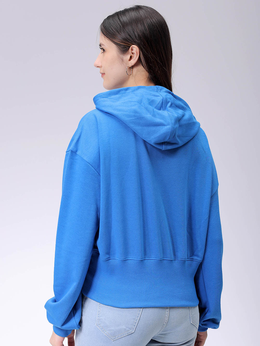 Women's Blue Regular Fit Solid Balloon Sweatshirt