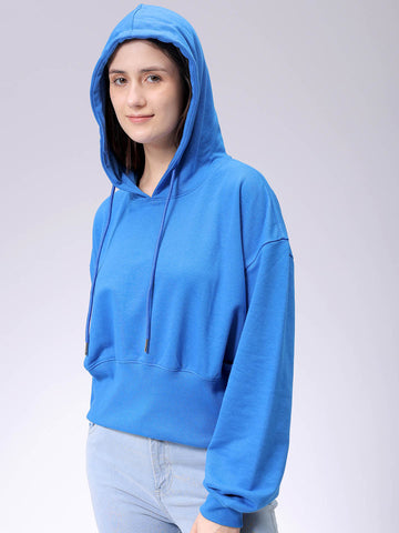 Women's Blue Regular Fit Solid Balloon Sweatshirt
