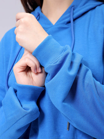 Women's Blue Regular Fit Solid Balloon Sweatshirt
