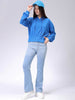 Women's Blue Regular Fit Solid Balloon Sweatshirt