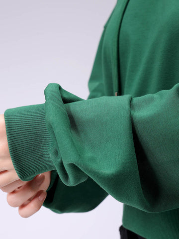 Women's Green Regular Fit Solid Balloon Sweatshirt