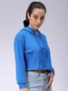 Women's Blue Fitted Solid Corset Sweatshirt