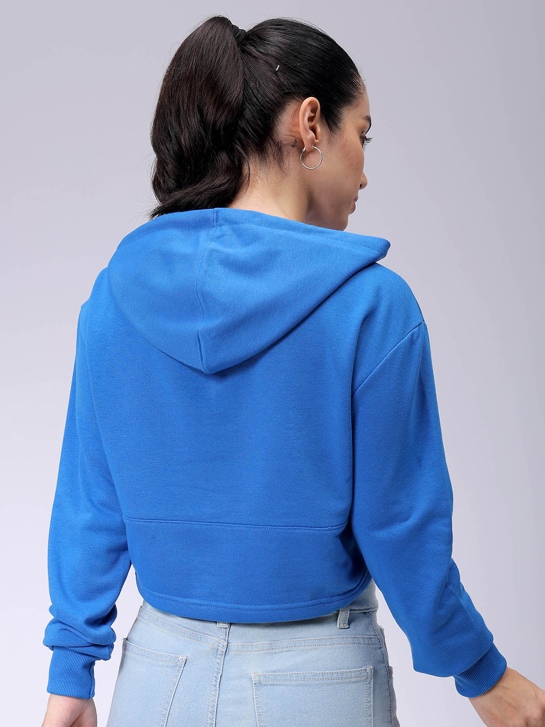 Women's Blue Fitted Solid Corset Sweatshirt