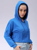 Women's Blue Fitted Solid Corset Sweatshirt