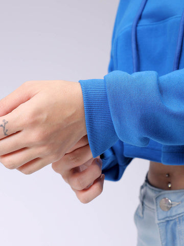 Women's Blue Fitted Solid Corset Sweatshirt