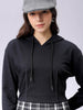 Women's Black Fitted Solid Corset Sweatshirt