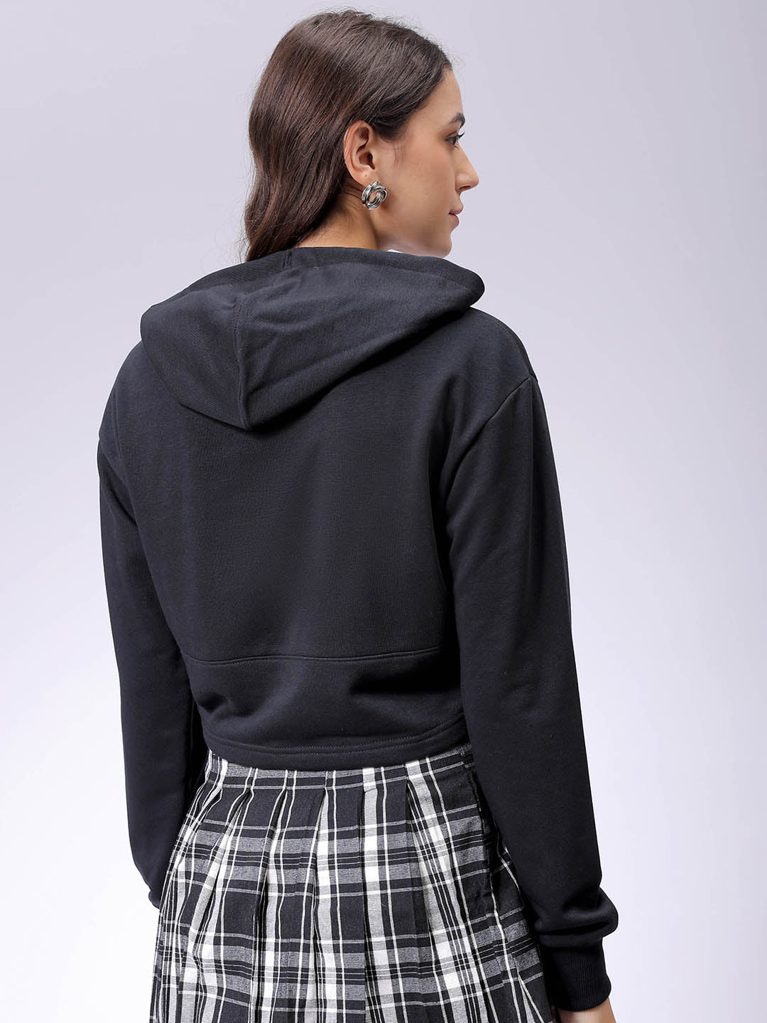 Women's Black Fitted Solid Corset Sweatshirt