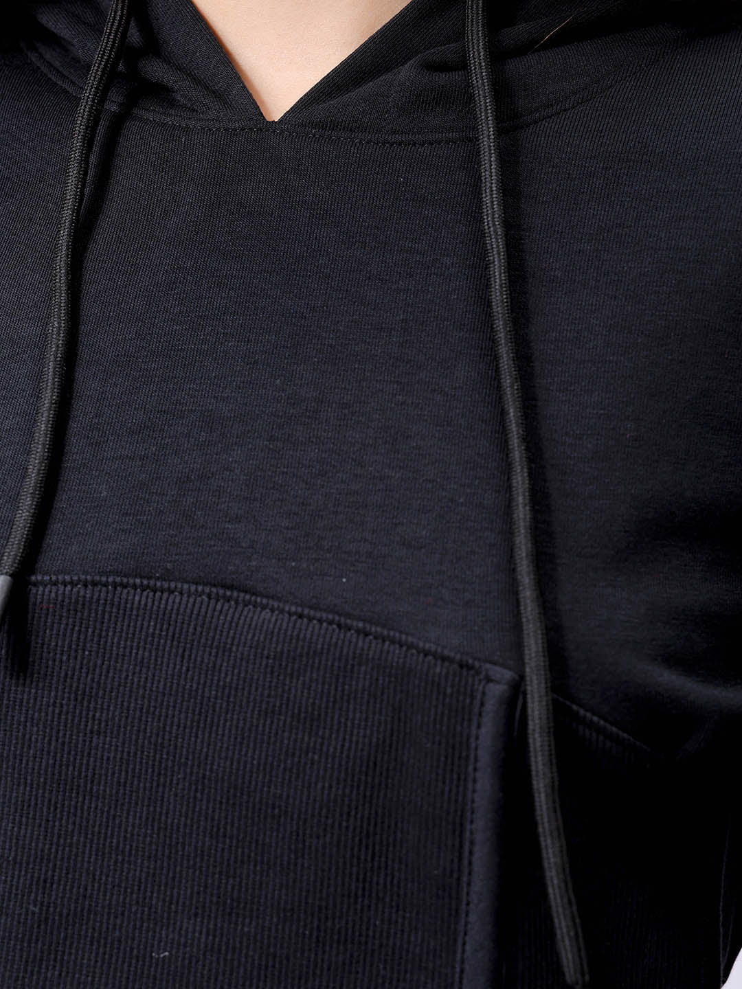 Women's Black Fitted Solid Corset Sweatshirt