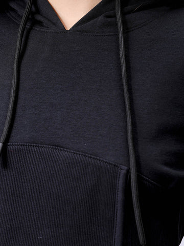 Women's Black Fitted Solid Corset Sweatshirt