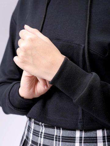 Women's Black Fitted Solid Corset Sweatshirt