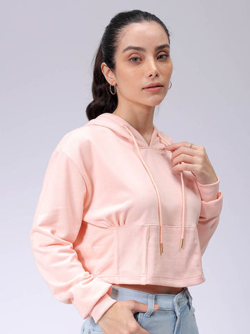 Women's Pink Fitted Solid Corset Sweatshirt