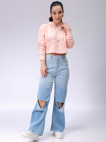 Women's Pink Fitted Solid Corset Sweatshirt