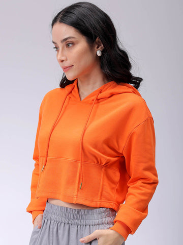 Women's Orange Fitted Solid Corset Sweatshirt