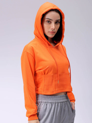 Women's Orange Fitted Solid Corset Sweatshirt