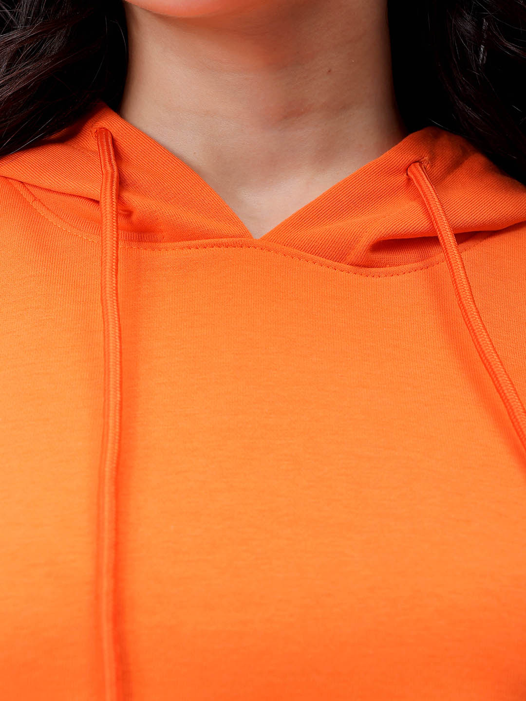 Women's Orange Fitted Solid Corset Sweatshirt