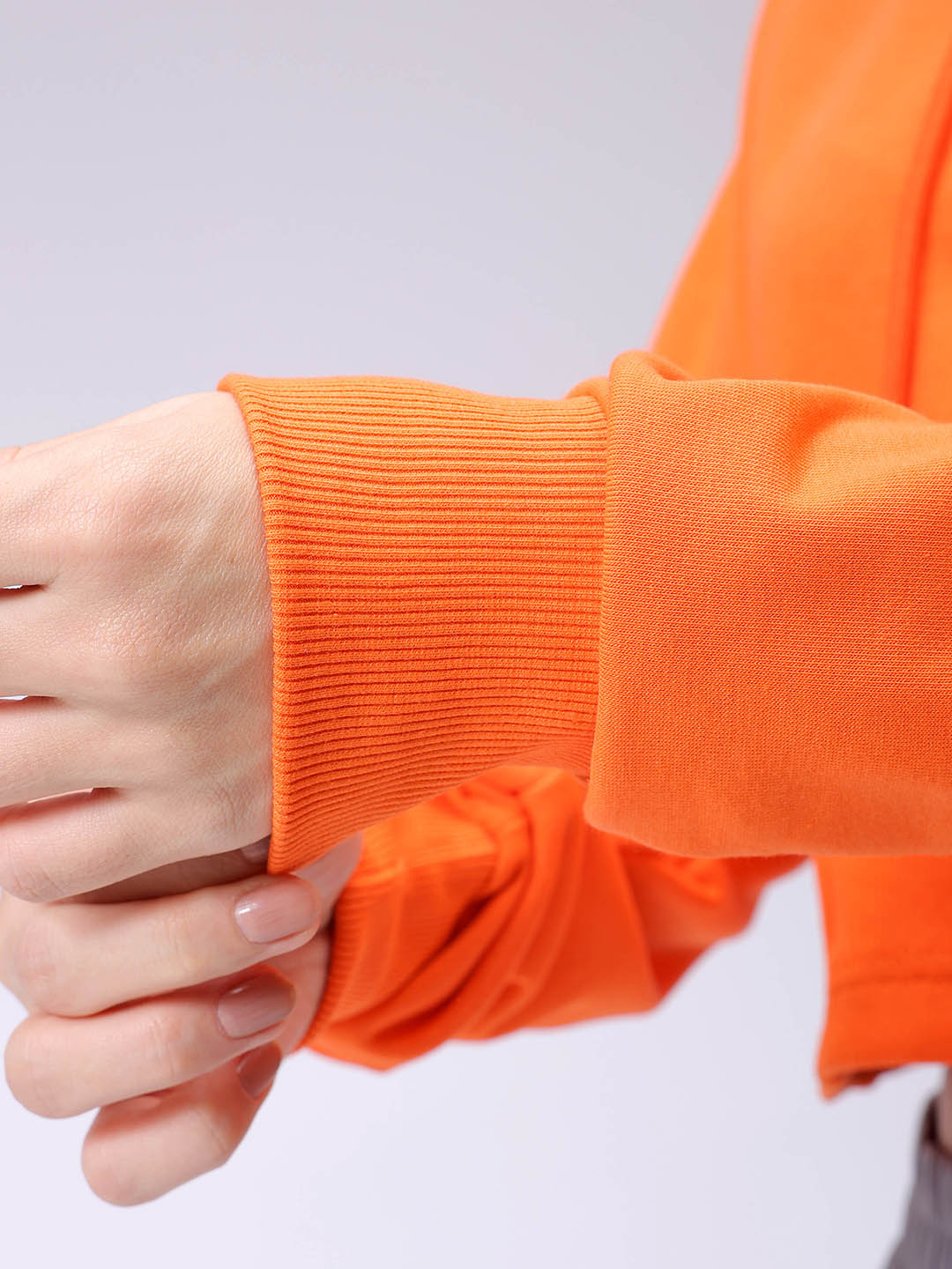 Women's Orange Fitted Solid Corset Sweatshirt