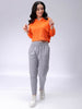 Women's Orange Fitted Solid Corset Sweatshirt