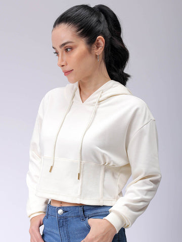 Women's White Fitted Solid Corset Sweatshirt