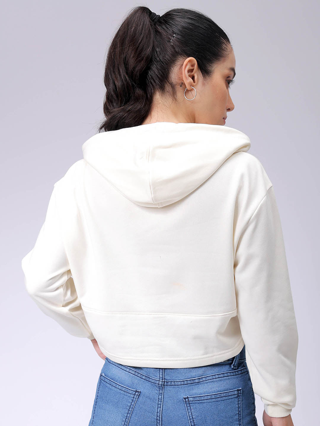 Women's White Fitted Solid Corset Sweatshirt