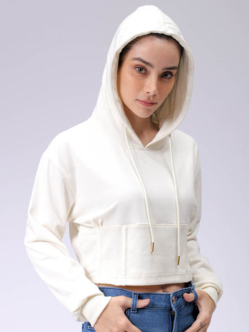 Women's White Fitted Solid Corset Sweatshirt