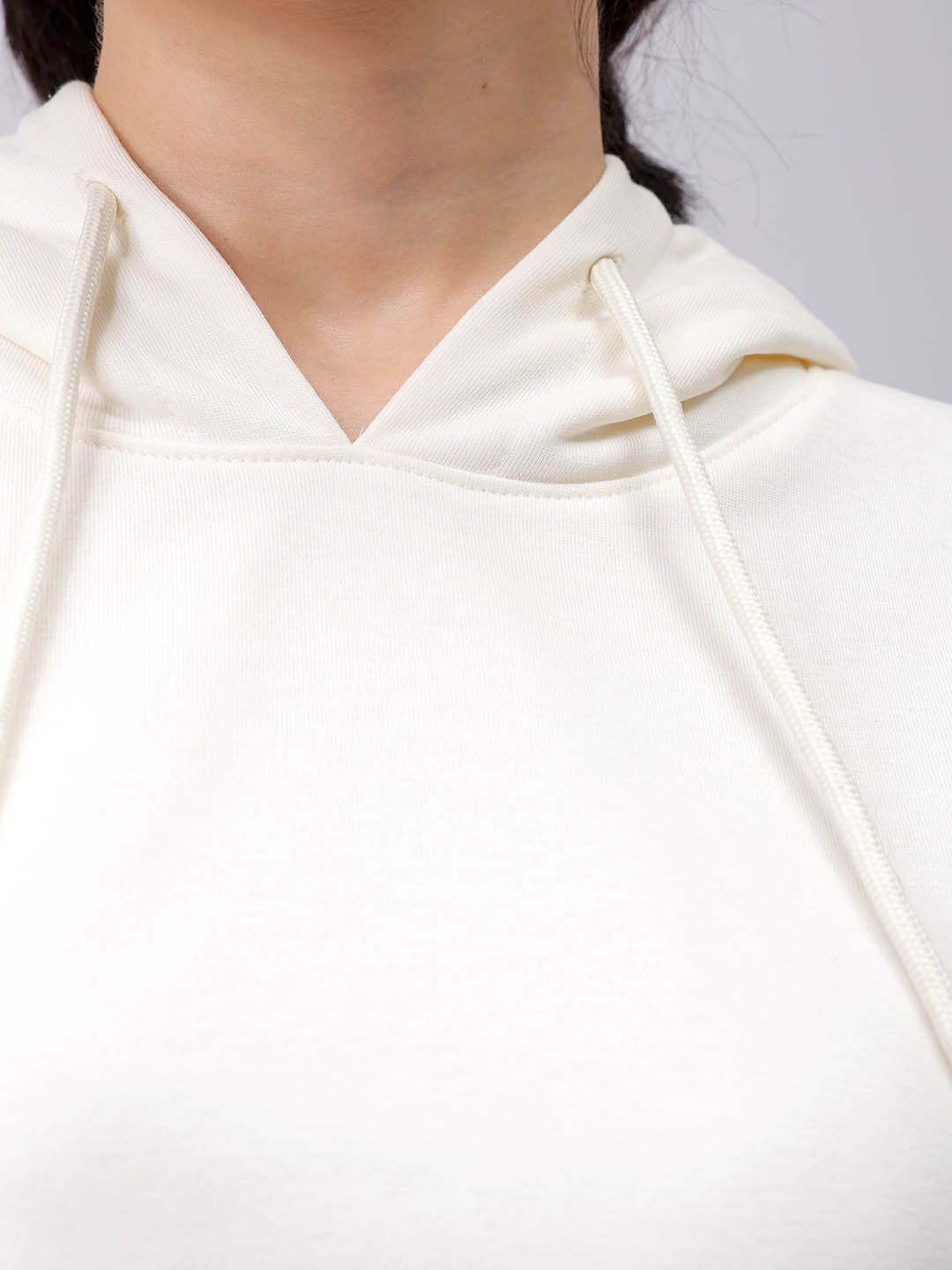 Women's White Fitted Solid Corset Sweatshirt