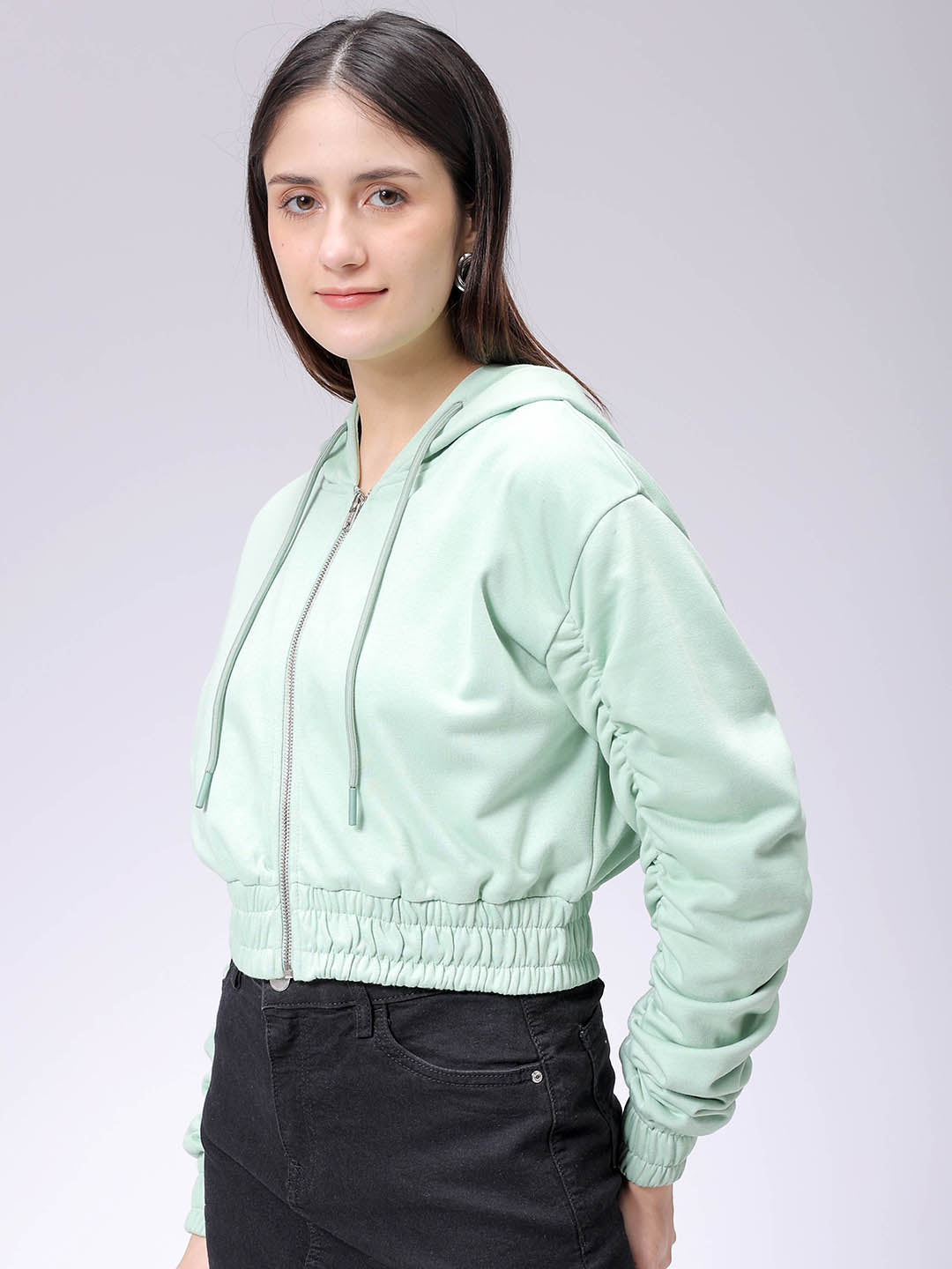 Women's Relaxed Fit Solid Front Open Sweatshirt