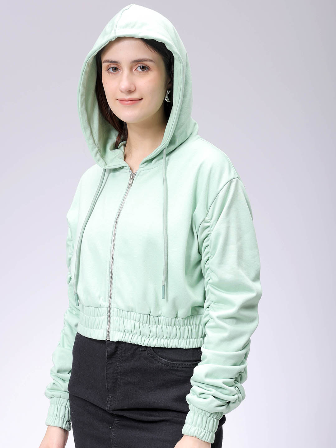 Women's Relaxed Fit Solid Front Open Sweatshirt
