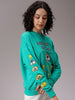 Women's Green Boxy Fit Looney Tunes Long Sweatshirt