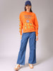 Women's Orange Boxy Fit Looney Tunes Long Sweatshirt