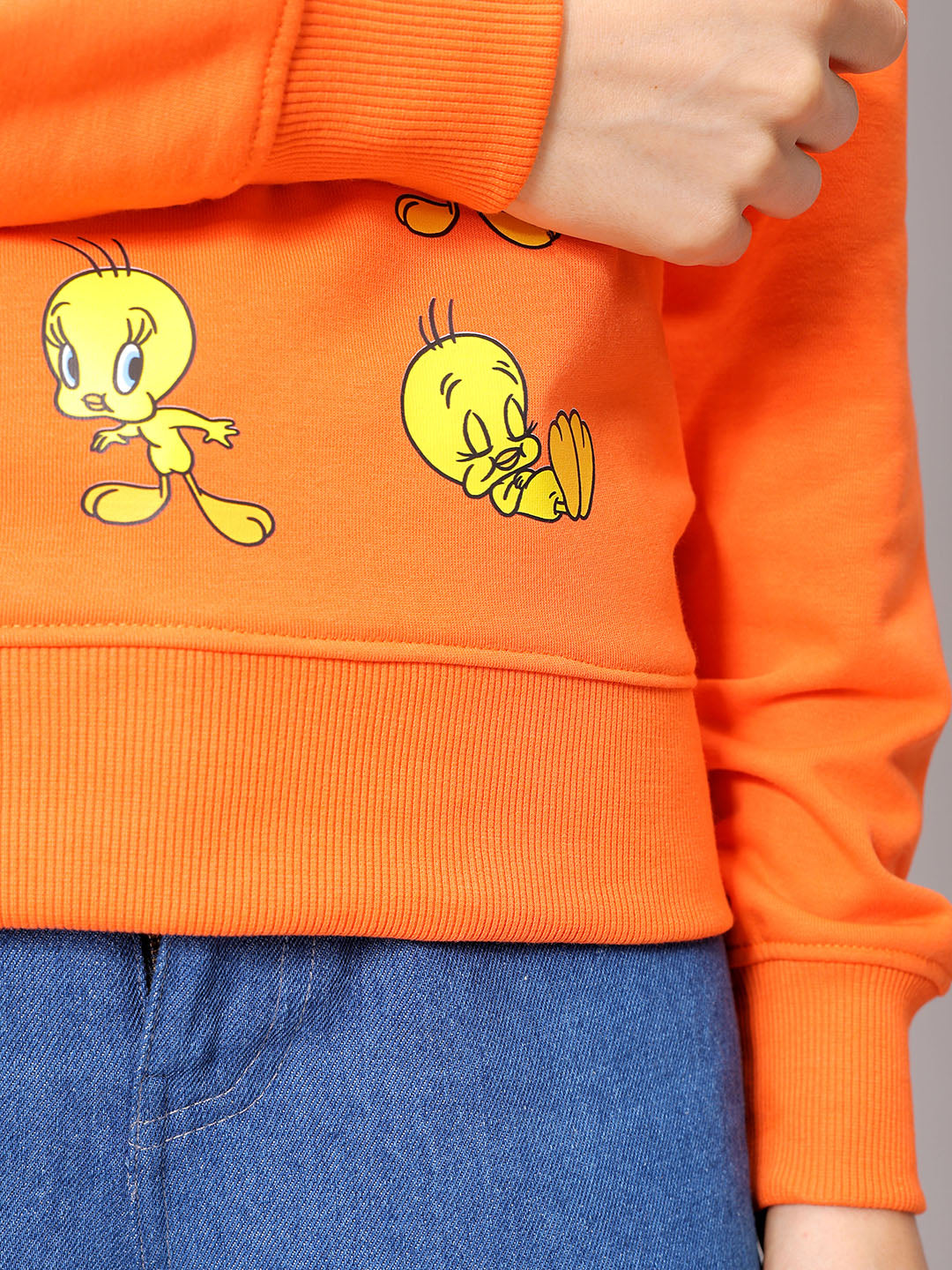 Women's Orange Boxy Fit Looney Tunes Long Sweatshirt