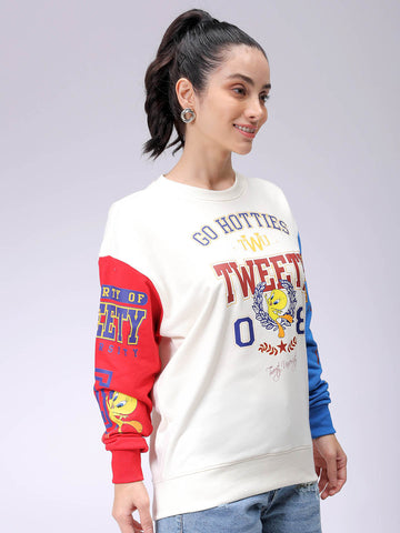 Women's White Oversized Looney Tunes Sweatshirt