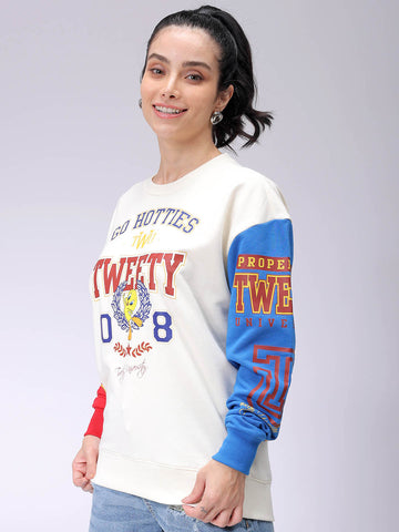 Women's White Oversized Looney Tunes Sweatshirt
