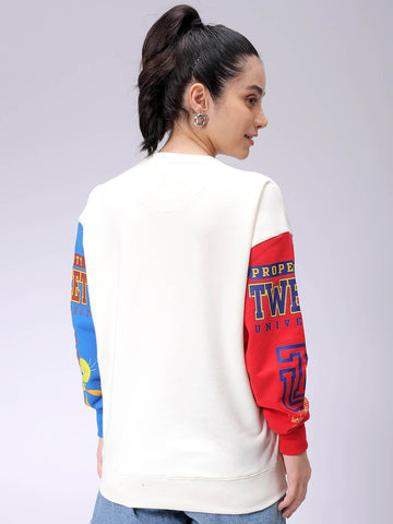 Women's White Oversized Looney Tunes Sweatshirt