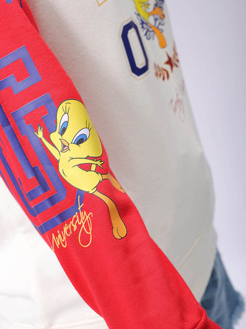 Women's White Oversized Looney Tunes Sweatshirt