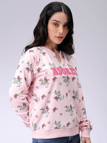 Women's Pink Oversized Ditsy Printed Sweatshirt