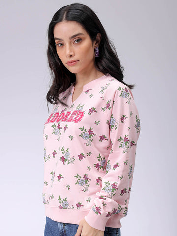Women's Pink Oversized Ditsy Printed Sweatshirt