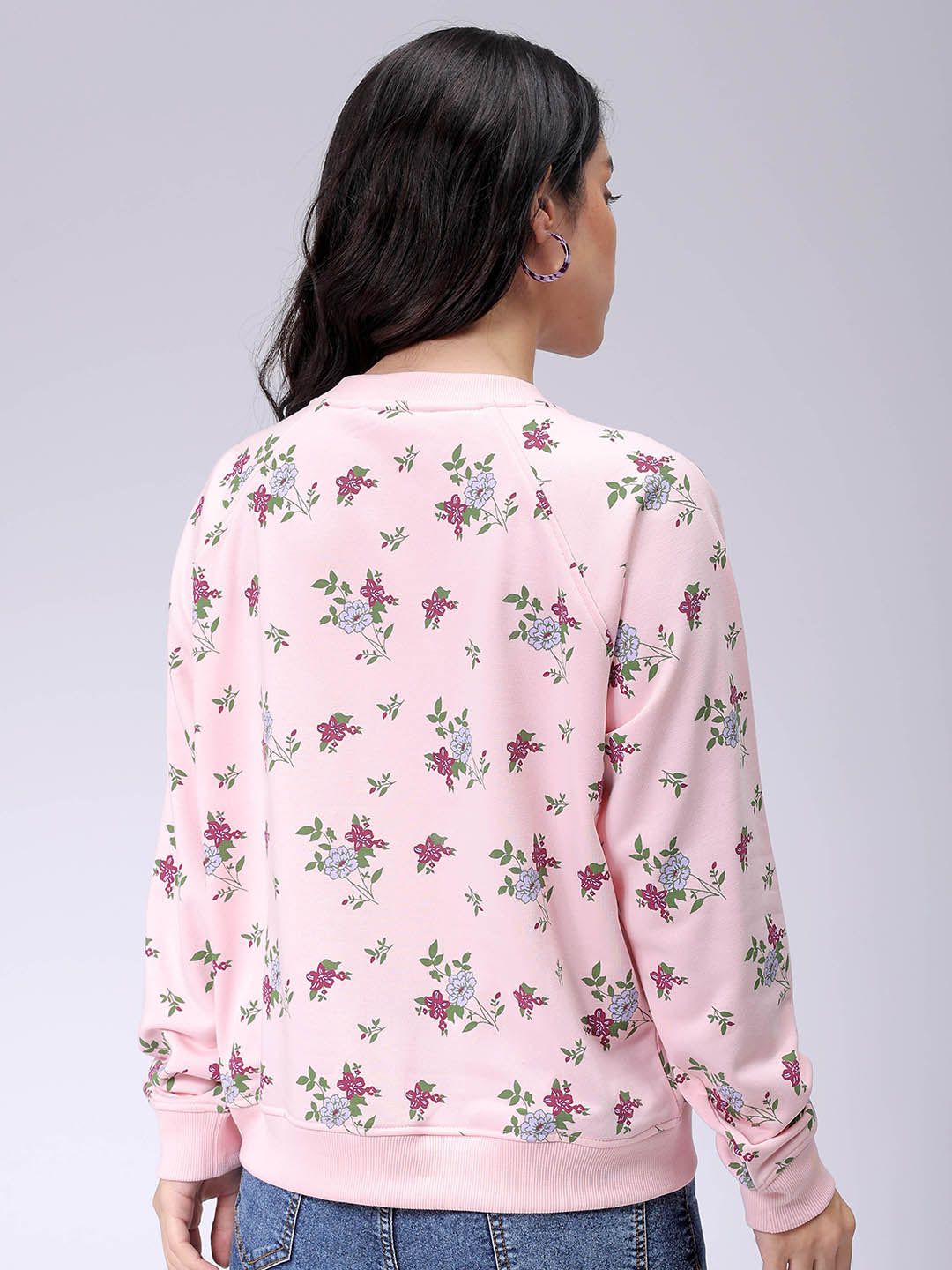 Women's Pink Oversized Ditsy Printed Sweatshirt