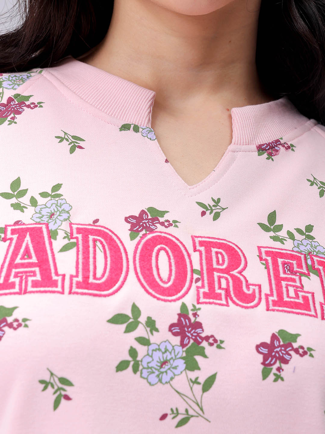 Women's Pink Oversized Ditsy Printed Sweatshirt