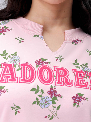 Women's Pink Oversized Ditsy Printed Sweatshirt