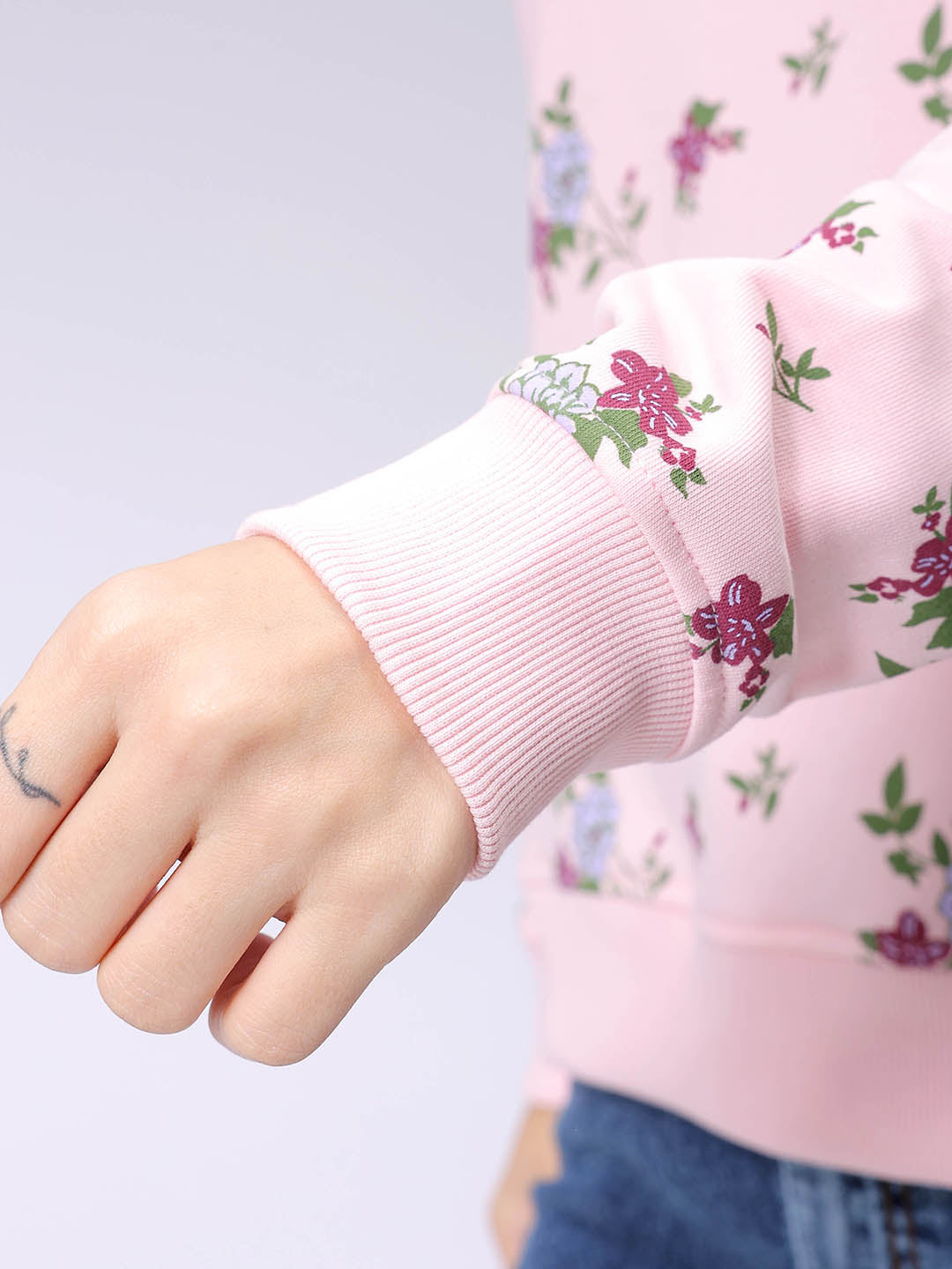 Women's Pink Oversized Ditsy Printed Sweatshirt