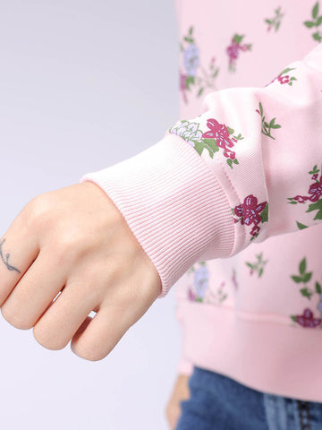 Women's Pink Oversized Ditsy Printed Sweatshirt