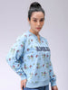 Women's Blue Oversized Ditsy Printed Sweatshirt