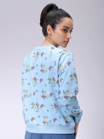 Women's Blue Oversized Ditsy Printed Sweatshirt
