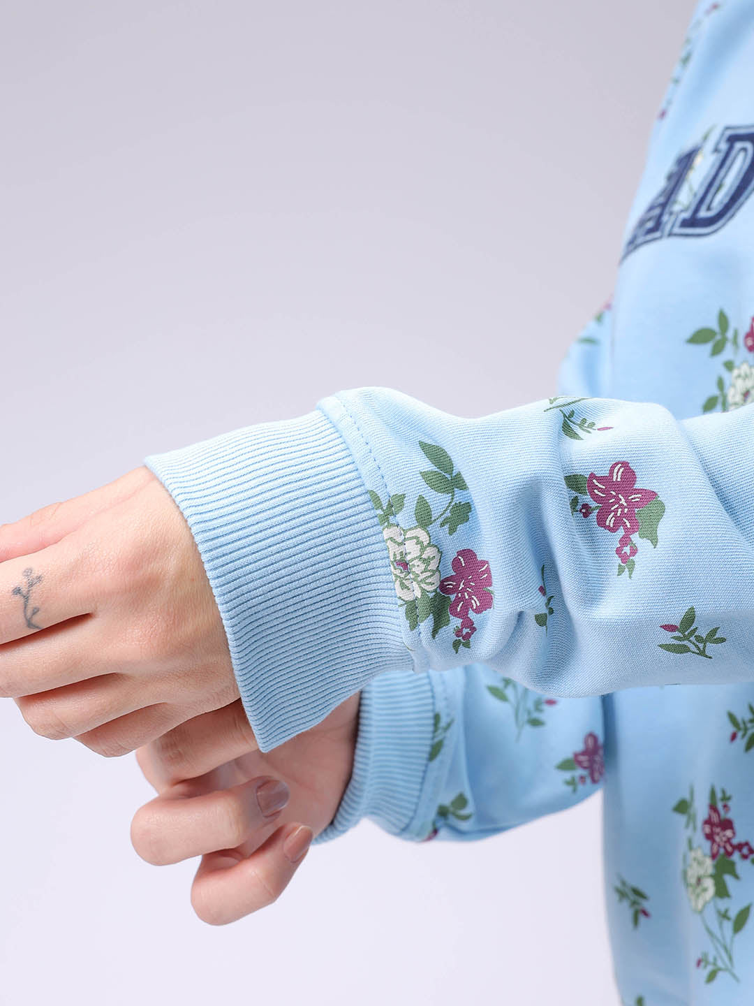 Women's Blue Oversized Ditsy Printed Sweatshirt