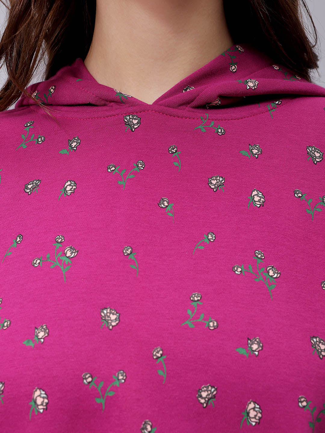 Women's Purple Relaxed Fit Ditsy Hooded Sweatshirt