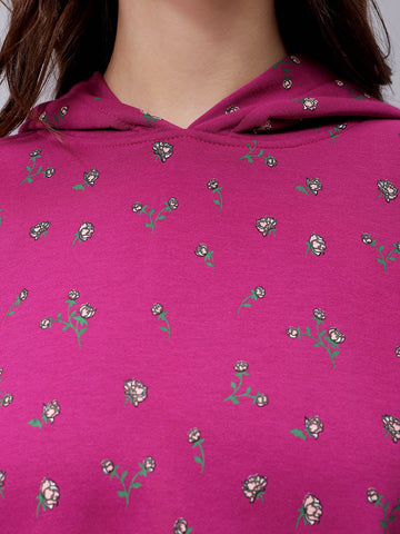 Women's Purple Relaxed Fit Ditsy Hooded Sweatshirt