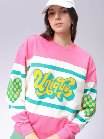 Women's Drop Shoulder Colourblocked Crew Neck Sweatshirt