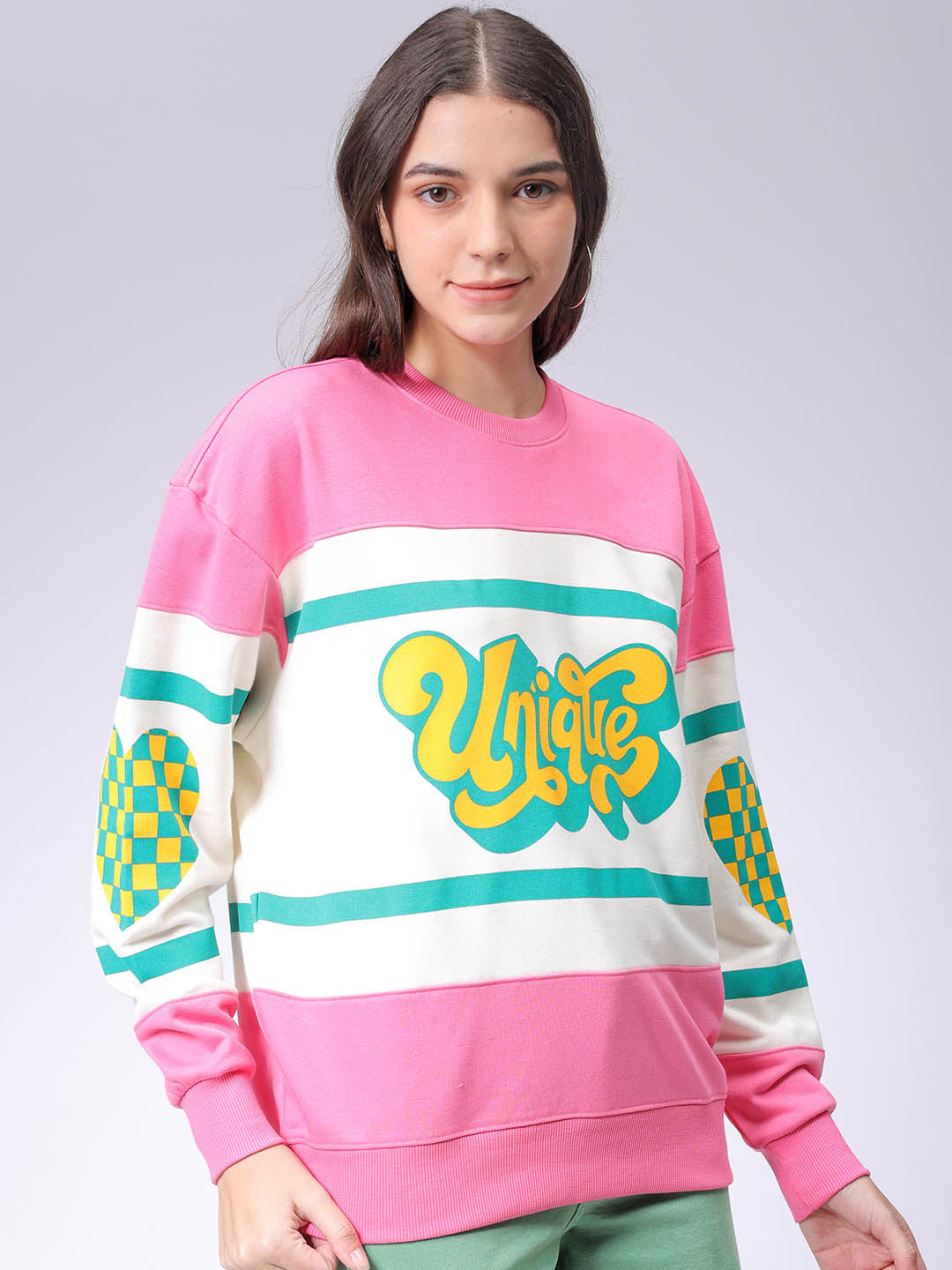 Women's Drop Shoulder Colourblocked Crew Neck Sweatshirt